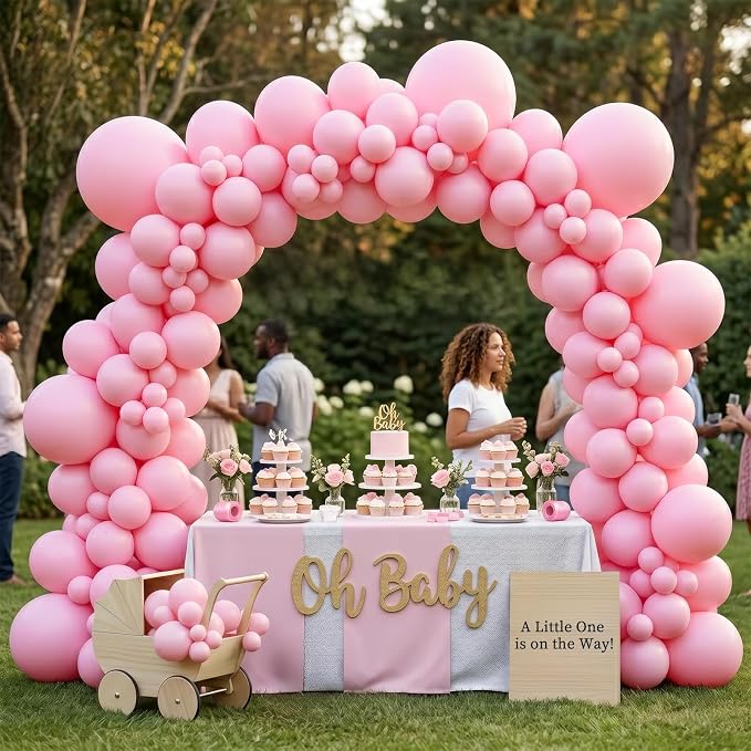 104pcs Pastel Pink Balloons Garland Arch Kit, 18 12 10 5 Inch Light Baby Blush Macaron Pink Latex Balloons for Girl Baby Bridal Shower Birthday Sweet 16 Decorations