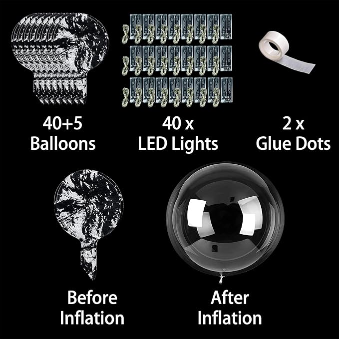 40 Pack Led Balloons Light Up with Warm White Lights | 40 Pcs Transparent Balloons and 40 Pcs Led Lights | Perfect Supply for Wedding, Birthday Party, Glow Stick Party