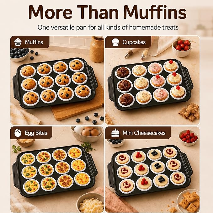 2 PCS Silicone Muffin Pans for Baking with Metal Reinforced Frame, Muffin Tin Egg Bites Mold 12-Cup Regular Size, Nonstick Muffin Tray Easy to Pop Cupcake Pan for Oven Safe - White
