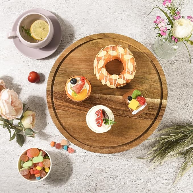 Acacia Wood Cake Stand with Lid, 2-In-1 Cake Plate with Acrylic Lid, 12in Round Dessert Table Display Set, Raise Dome for Charcuterie Board, Cheese, Chips & Dips, Nachos, Fruit Platter (12in)