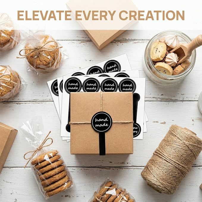 Handmade Stickers for Bakery Packaging 300 Pcs | Black Self-Adhesive Food Labels for Homemade Baking and Tamper-Proof Seals