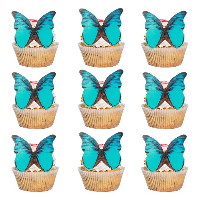 Gyufise 48Pcs Edible Butterfly Cake Decorations - Wafer Paper Butterflies & Cupcake Toppers in Green