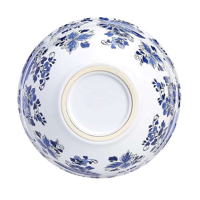 Amazon Basics Mixing Bowls with Lids, Nesting Melamine Serving Bowls, Non-Slip Base, BPA Free, Dishwasher Safe, 5 Sizes, Blue and White Floral, Set of 10