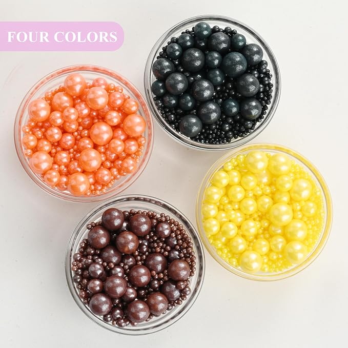 Homankit Edible Pearl Sprinkles for Baking, Black Orange Yellow and Brown Sugar Pearls Cake Decorations for Cupcake Toppers Cookie Decorating Birthday Party Halloween Thanksgiving Autumn Supplies