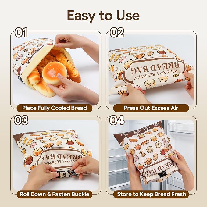 Beeswax Bread Bag, 2 Pack Reusable Bread Bags for Sourdough & Homemade Bread, Phsfem XL Size Organic Cotton Linen Bags with Natural Beeswax Lining,for Bread Freshness,Friendly Use, Multicolor