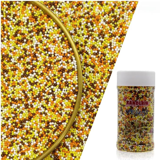 Edible Brown & Orange & Yellow & White Sprinkles Candy 2mm Mini Pearls Cake Decorations Cupcake Toppers Cookie Decorating Perfect for Wedding Party Valentine Halloween Christmas Supplies 3OZ