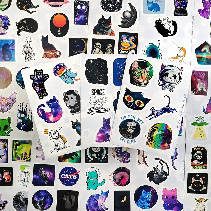 BulbaCraft 100Pcs Space Cat Stickers - Galaxy Cate Stickers, Gifts for Women & Men