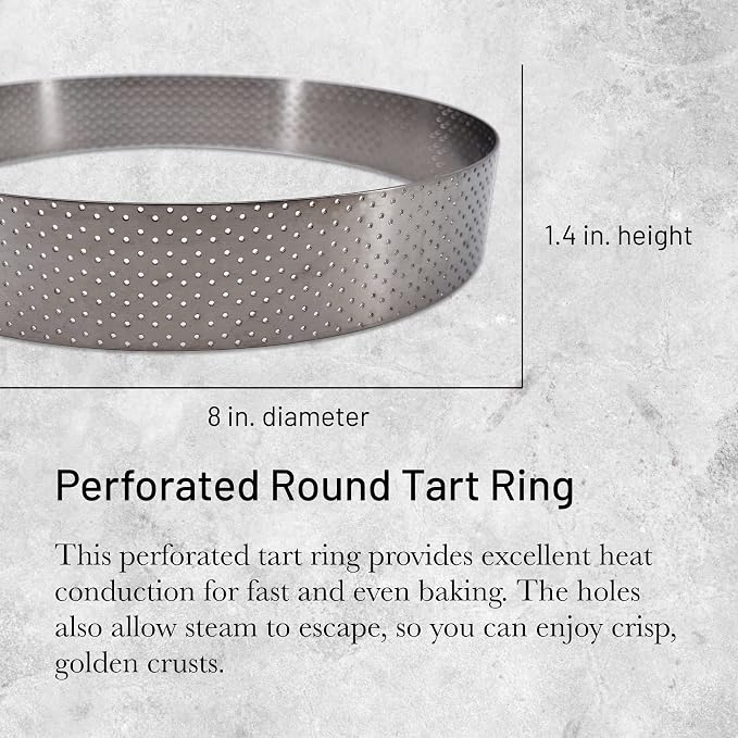 de Buyer Perforated Round Tart Ring - 8” Diameter, 1.4” Height - Perfect for Baking Beautifully Crisp Tarts - Easy to Use & Clean - Made in France