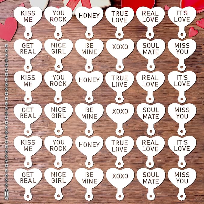 36 Pcs Valentine's Day Conversation Hearts Cookie Stencils for Baking | Plastic, Valentine's Day Party Baker Crafts, Coffee Baking Letter Happy Decoration, Heart Love Phrase Sign Template