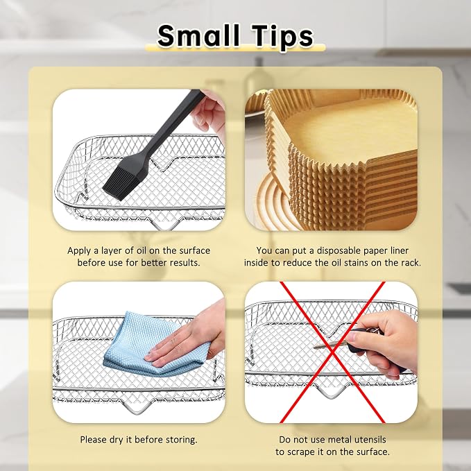7.6 x 5.3 Inch Air Fryer Rack Set of 3 - Stackable Stainless Steel Air Fryer Basket Accessories for Baking Oven Steamer, Rectangle