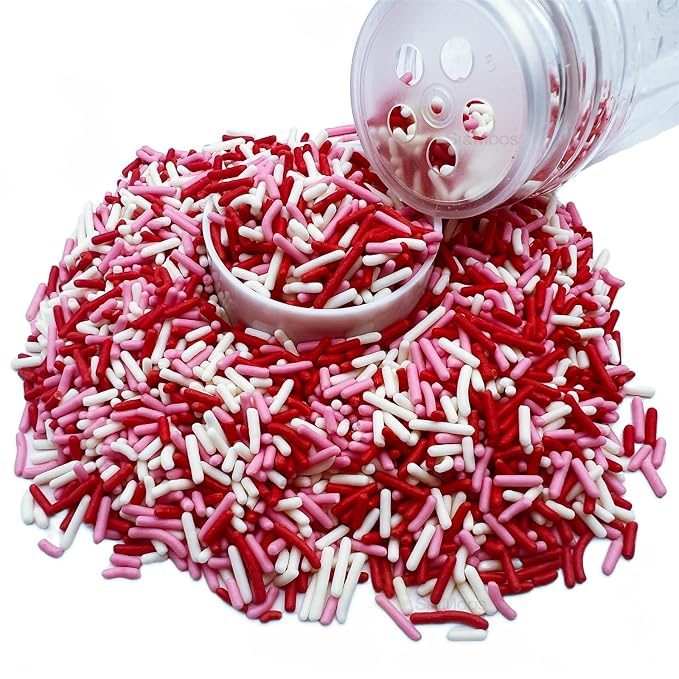 SE Si&Moos Red White and Pink Sprinkles Edible Red and Pink Jimmies Soft Jimmies Valentines Sprinkles Christmas Cookie Decorations for Topping Ice Cream Toppings & Baking 2.75 OZ