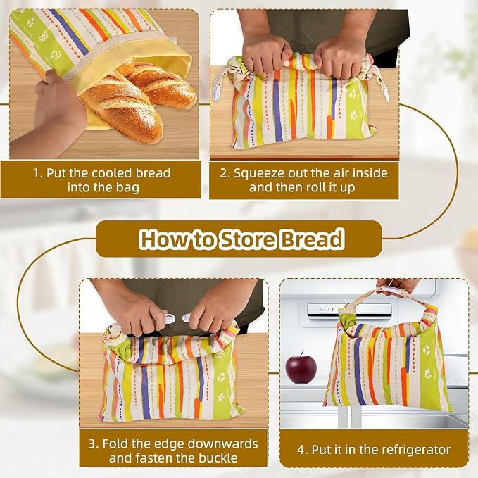 2 Pack Beeswax Bread Bags for Sourdough Homemade Bread，XL Reusable Beeswax Bread Storage Bag，Portable with large capacity，Keeps Fresh, Easy to Clean