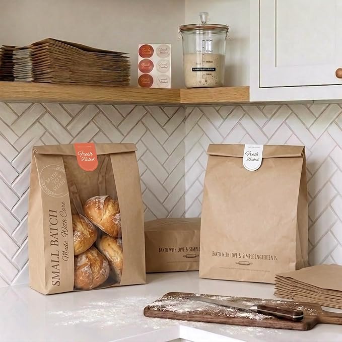 Bread Bags for Gifting Homemade Bread, 14.1" 80g Heavy-Duty Sourdough Bread Bags with Clear Window - Durable Sourdough Bags for Gifting & Commercial Use