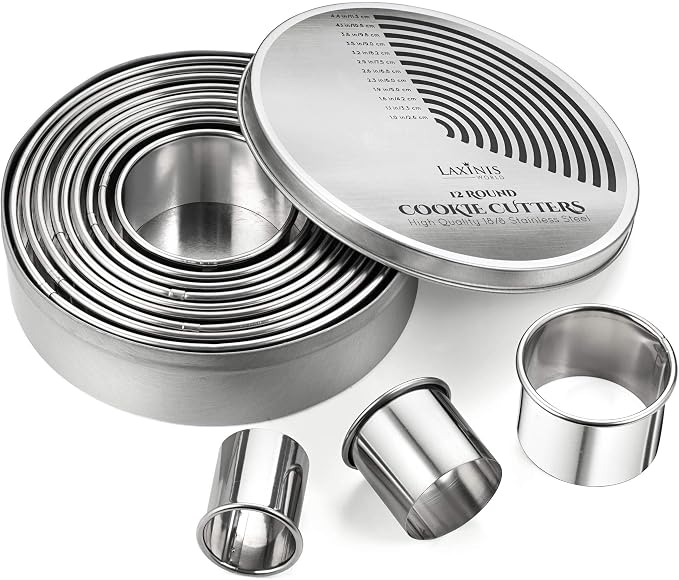 Round Cookie Biscuit Cutter Set, 12 Graduated Circle Pastry Cutters, Heavy Duty Commercial Grade 18/8 304 Stainless Steel Cookie And Dough Cutters