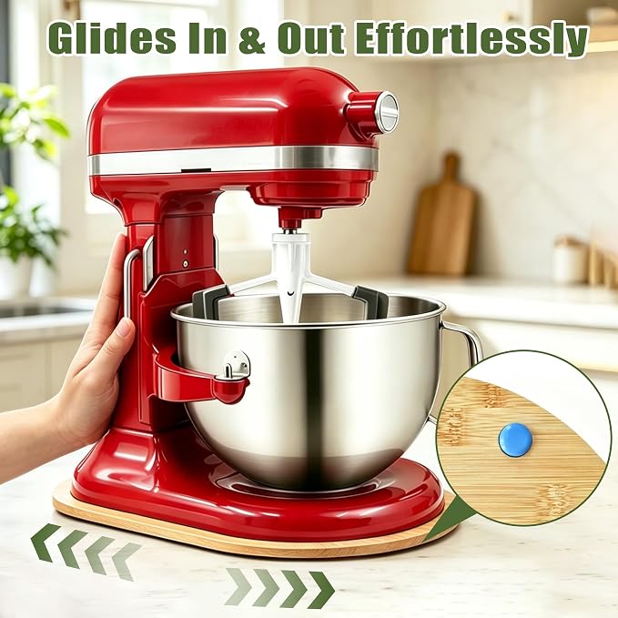 Mixer Slider for Kitchenaid Mixer 5-8 Qt Bowl Lift Stand Mixer Bamboo Wood Countertop Appliance Sliding Tray Mover Sliding Caddy for Kitchen Aid Slider Mat Accessories Attachments Natural Bamboo