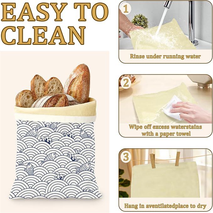 2 Pack Beeswax Japanese Wave Fish Bread Bags for Sourdough Homemade Breads, Reusable Beeswax Bread Blue Ocean Storage Bag, Keep Loaves Fresh Longer, Freezer Safe & Airtight, Zero Waste 17 x 13''