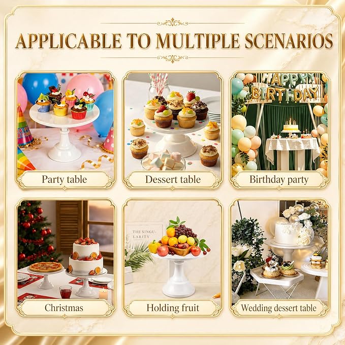 3 Pack Metal Cake Stand, 8 10 12 Inch Tiered Display | White finish, Pedestal base, Stackable setup, Wedding reception, Birthday party, Baby shower, Candy bar, Buffet table