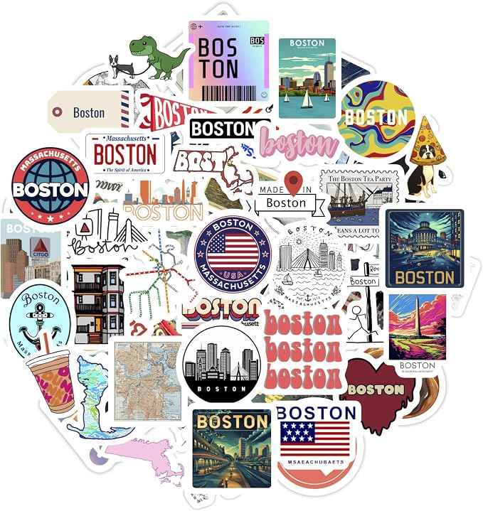 100Pcs Boston Sticker for Water Bottle and Laptop - City Souvenirs, Decorations & Gifts, Waterproof Vinyl Decals, Gifts for Women & Men
