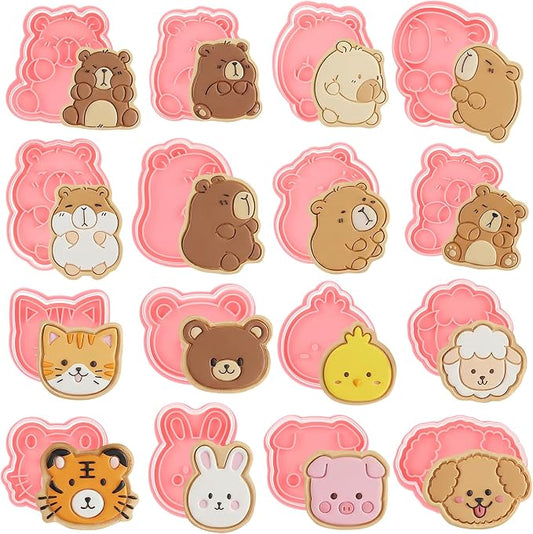 Jspupifip 16 Pack Capybara Animal Cookie Cutters Set, 3D Cookie Plunger Stamps Farm Animal Circus DIY Press Molds Baby Shower Cracker Cutters Birthday Party Baking Supplies Clay Biscuit Molds