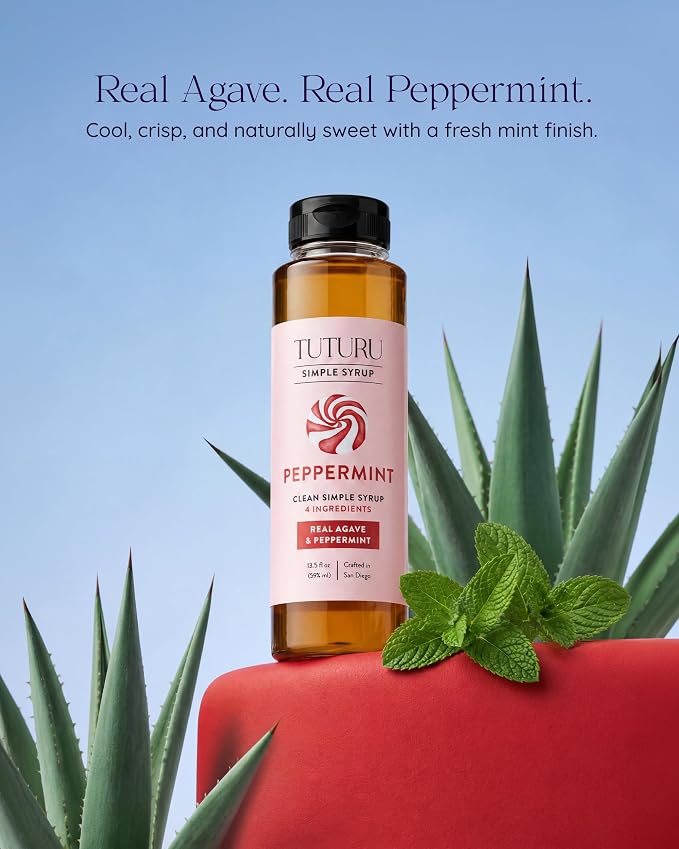 Peppermint Agave Simple Syrup for Coffee, Cocktails, Matcha - Sweetened with Agave Nectar - Infused with Real Peppermint Leaf - 13.5 oz