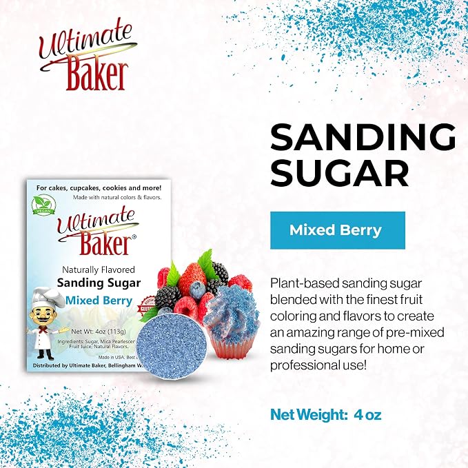 Ultimate Baker Flavored Sanding Sugar (1x4oz) - Burst of Flavor & Color for Cakes, Cookies & More, All-Natural, Perfect for Baking & Decorating or as a Flavored Coffee Sugar (Mixed Berry)