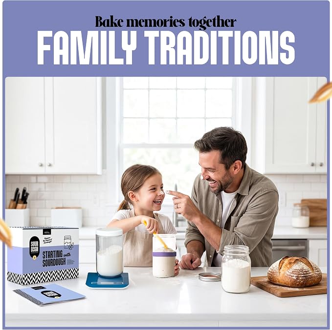 Baketivity Sourdough Starter Kit for Beginners with Jar & Feeding Tracker – Complete Sourdough Bread Making Kit, Glass Starter Jar, Tools & Guide, Family-Friendly Baking & Fermentation Kit
