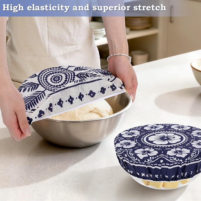 2 Large Reusable Beeswax Bowl Covers for Bread Proofing, 10/12 Inch Elastic Beeswax Wraps Cotton Cloth Sourdough Bowl Covers for Proofing Baskets, Mixer Bowls, Food Storage Containers