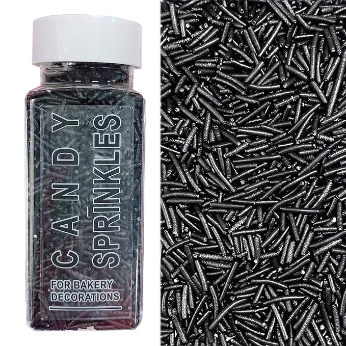 Sentovac Black Jimmies Sprinkles Edible for Cake Decorating Black Sprinkles Sugar Candy Cookie Cupcake Topper Ice Cream Baking Decorations Wedding Halloween Christmas Supplies 3.53oz