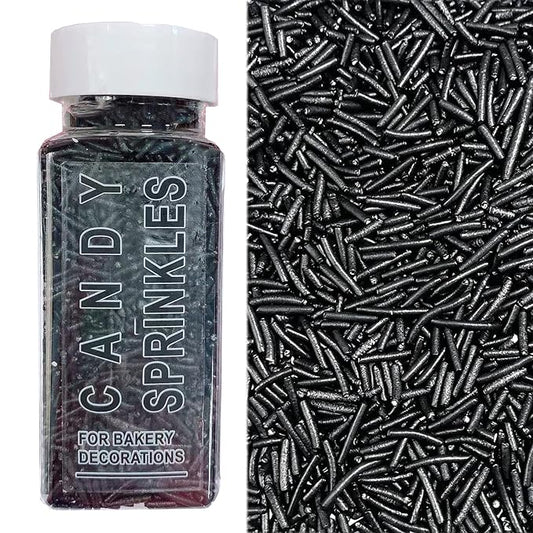 Sentovac Black Jimmies Sprinkles Edible for Cake Decorating Black Sprinkles Sugar Candy Cookie Cupcake Topper Ice Cream Baking Decorations Wedding Halloween Christmas Supplies 3.53oz