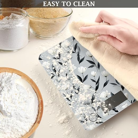 Food Scale Kitchen Scale Food Weight Scales Digital Weight Grams and Ounces Small Electronic Food Scale for Baking Cooking Light Gray Tulip Flowers