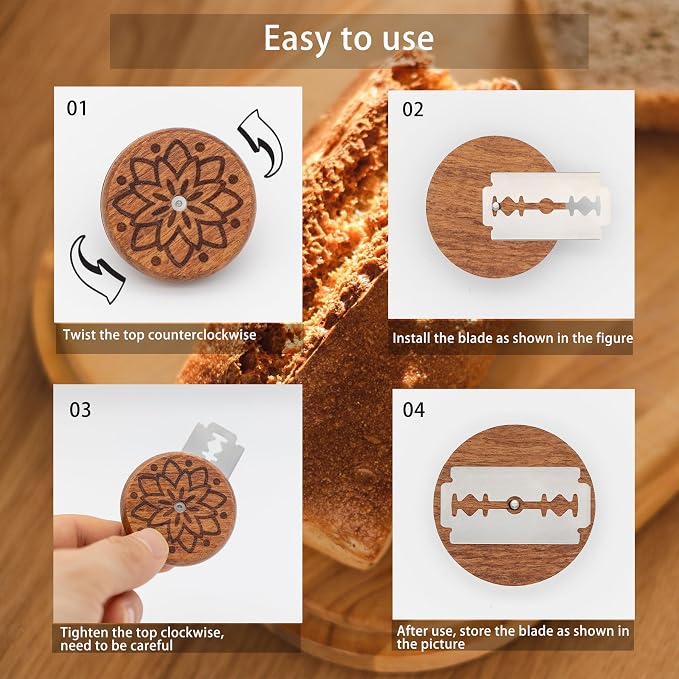 NAIVELY- UFO Bread Lame Cutter for Sourdough, 2 Pieces Wooden Lame Bread Slashing Tool Cutting Bread Scoring Knife Razor Cutter with 20 Replaceable Razor Blades