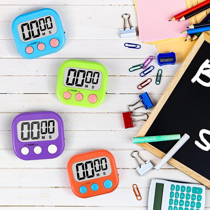 Digital Timer for Kids Teacher Supplies Classroom Timer for Study Learning Management Kitchen Work Exercise-4Pack Blue Green Orange Purple