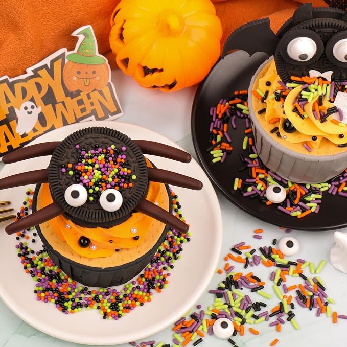 Halloween Sprinkles Edible for Cake Decorating, 8Oz Sprinkles with Black Orange Purple Nonpareils and Jimmies, Eyeball, Black Sugar and Orange Pumpkin for Cupcakes Cookie Ice Cream Baking Topping