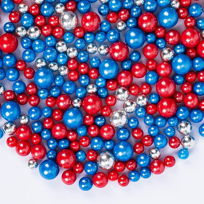 Edible Patriotic Sprinkles,July 4th Blue Red and Silver Pearl Sprinkle Mix for USA Baking Decorations,130g,Edible Sugar Pearls for Captain Cake Decorating,Cookies,Ice Cream,Fondant Cake,Cupcakes,Desserts,Flag Day,Independence Day,4th of July Party Supp...