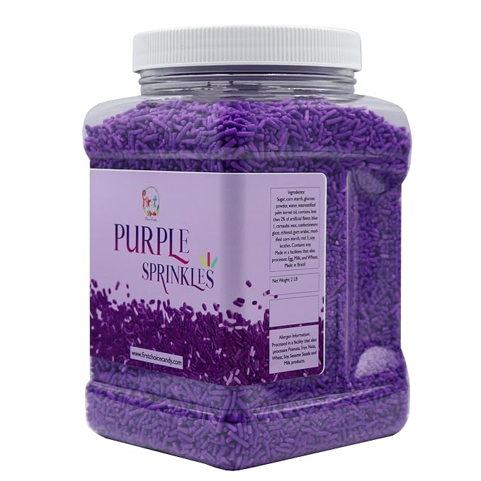 Decorating Sprinkles By FirstChoiceCandy- 2 LB - Colorful Jimmies Great For Topping for Bakery, Ice Cream, and Confectionary - Kosher Sprinkles In a Resealable Container (Purple)