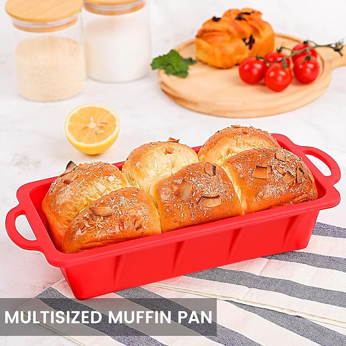Vinino 2 Pack XLarge Nonstick Silicone Loaf Pans 12.5x5.5'' for Baking | 2 Extra-Large Pans for Baking Long Loaves, Paired Meatloaves & Pound Cake Batches, Red
