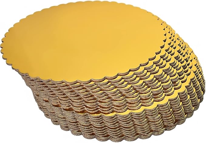 CHERRY 25-Pack 12 inch Sturdy Round Cake Boards, Gold Cardboard Cake Circles plate Scalloped Base,Pack of 25