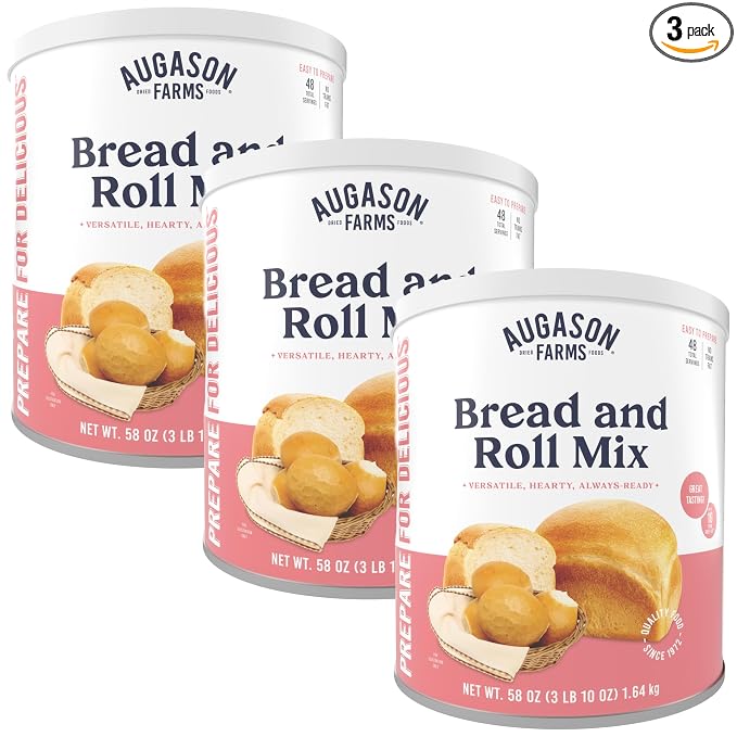 Augason Farms Bread and Roll Mix Can Emergency Food Supply, 48 Servings, 10 Year Shelf Life - Makes 6 Loaves or 72 Bread Rolls for Prepared Meals Ready to Eat (Pack of 3)