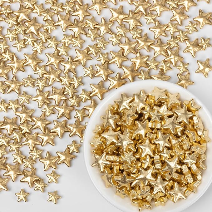 Gold Star Sprinkles,130g,Edible Stars Sprinkle for Cake Decorating,Mix Size Sugar Baking Decorations Cupcake Toppers,Donuts,Cookie Ice Cream,Wedding Birthday Party Supplies