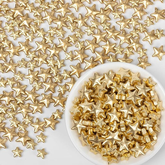 Gold Star Sprinkles,130g,Edible Stars Sprinkle for Cake Decorating,Mix Size Sugar Baking Decorations Cupcake Toppers,Donuts,Cookie Ice Cream,Wedding Birthday Party Supplies