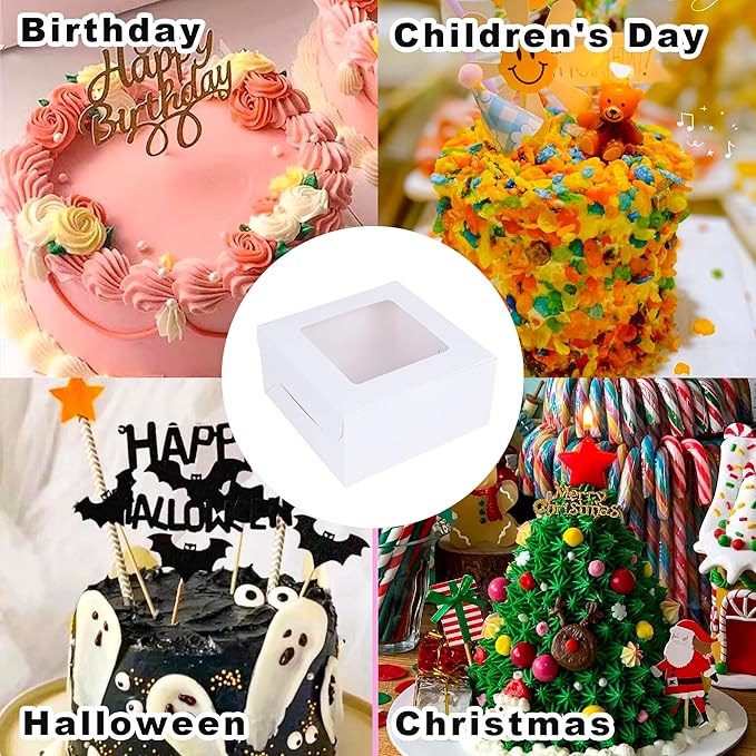 Zzrywuty White 10x10x5 Inches Cake Box with Cake Boards (60Pcs,30Pcs Boxes and 30Pcs Boards) Bakery Boxes with Clear Window for Cake,Dessert,Cookie,Birthday,Party,Wedding