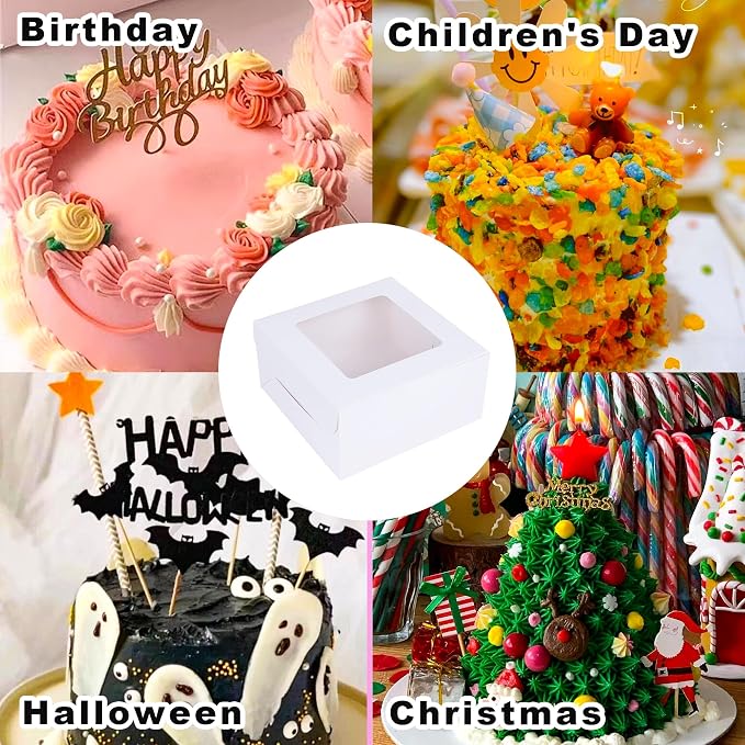 Zzrywuty 10x10x5 Inches Cake Box with Cake Board Set (40Pcs,20Pcs Boxes& 20Pcs Boards) Bakery Boxes Cajas Pasteles for Cake,Pastries,Chocolates,Cookies,Pie