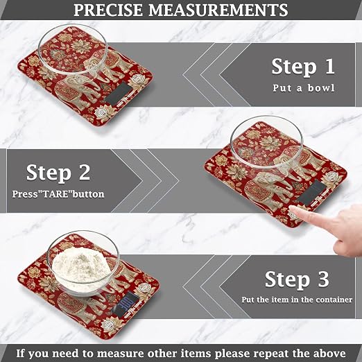 Food Scale Kitchen Scale Food Weight Scales Digital Weight Grams and Ounces Small Electronic Food Scale for Baking Cooking Red Retro Elephant Flowers