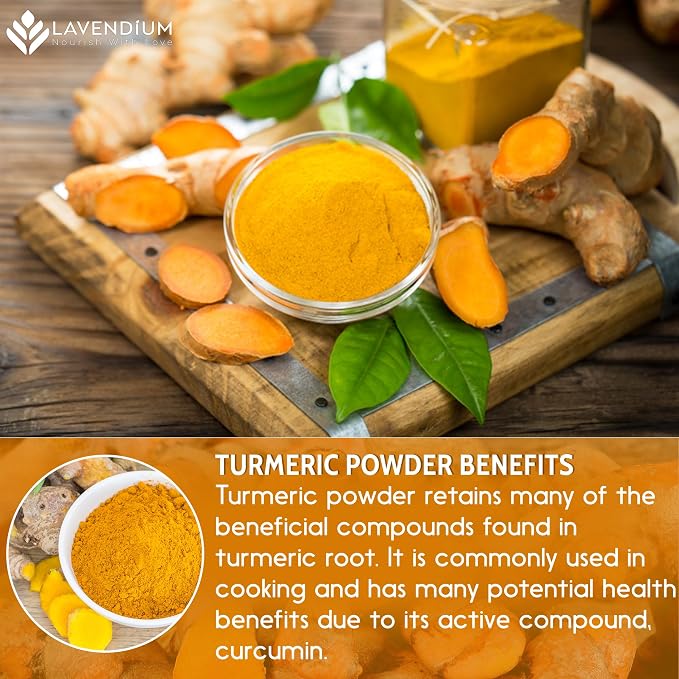 Lavendium, Premium 20oz Turmeric Powder, 100% Natural & Pure Ground Turmeric Root, No Additives or Preservatives, Non-GMO, Plant-Based & Vegan, Perfect for Golden Milk, Curry, Soups & Smoothies