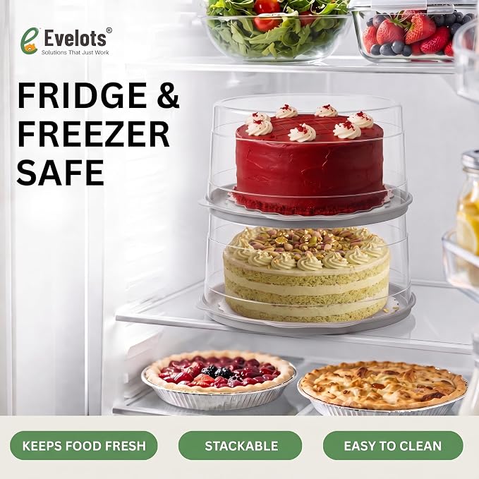 Evelots 2-Pack 12-Inch Airtight Cake Container with Lid - Portable Carrier for Pies, Cakes, Cupcakes & More - BPA-Free Clear Plastic - Secure & Easy Transport