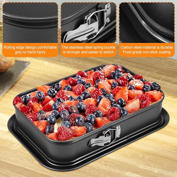 Springform baking Pan Rectangle, 14 x 9.5 Inch Large Spring Form Cake Pan with Removable Bottom, Non-stick Cheesecake Cake Pan Bakeware for Home Kitchen DIY (Rectangular)