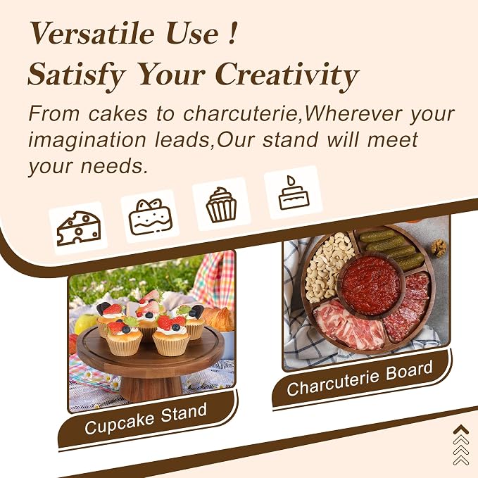 Bellsal Wooden Cake Stand with Lid, Acacia Cake Stand with Plastic Dome, 12-Inch Versatile Dessert Table Display Set & Charcuterie Board for Cheese, Chips & Dips, Fruit Platter, Cake Holder for Party