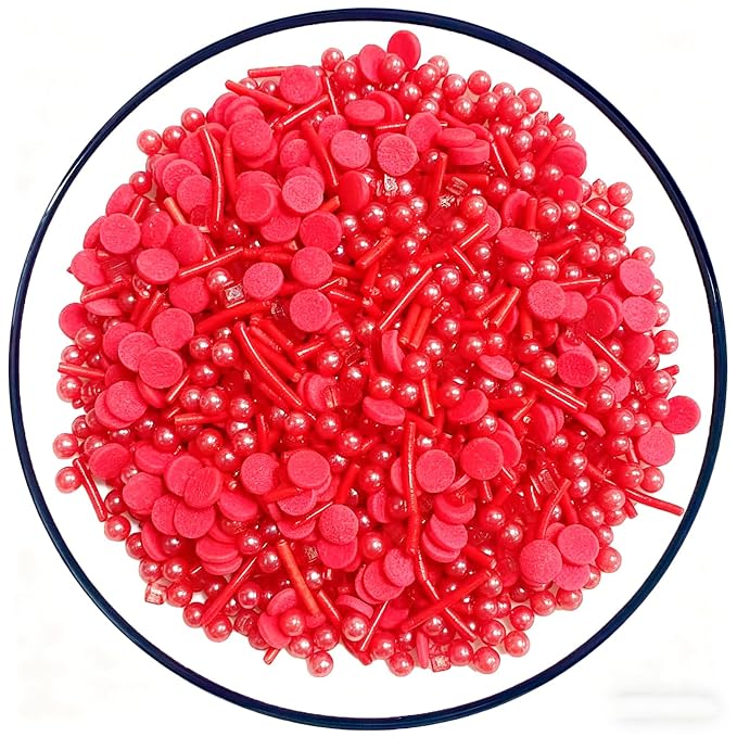 Sentovac Red Sprinkles Edible Red Round Confetti Jimmies Pearls for Cake Decorating Candy Cupcake Cookie Baking Ice Cream Dessert Halloween Christmas Holiday Vanlentine Decorations