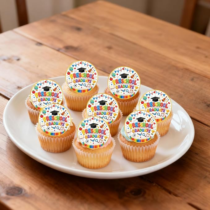 60 PCS Edible 2026 Preschool Graduation Cupcake Toppers 2026 Graduations Cake Decorations Edible Class of 2026 Grad Cap Cupcake Picks for 2026 Kindergarden Graduation Party Cake Decorations Supplies