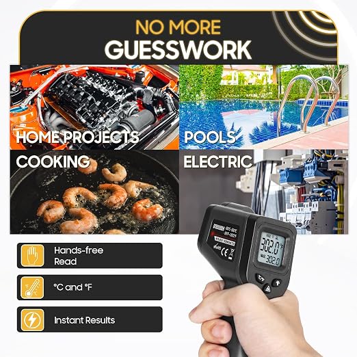 Seentech DT8380BH Industrial Infrared Thermometer - Non-Contact Temperature Tester for Kitchen & Industrial Use, -50°C to 380°C Range, High Precision with Laser Targeting (DT8550DH)